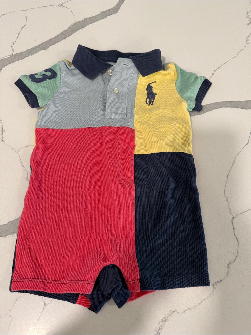 Ralph Lauren Multi-Color Polo Romper for infant